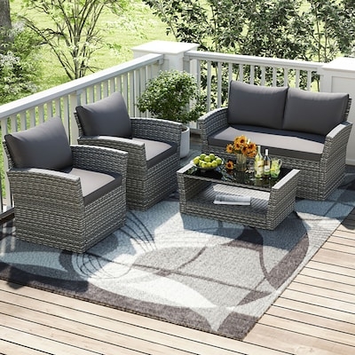 Patio Conversation Set Modular Espresso Wicker with Storage Shelf