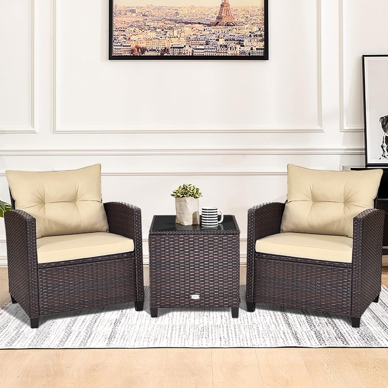 Patio Conversation Set Orange Cushioned Wicker Armchairs Tapered Legs