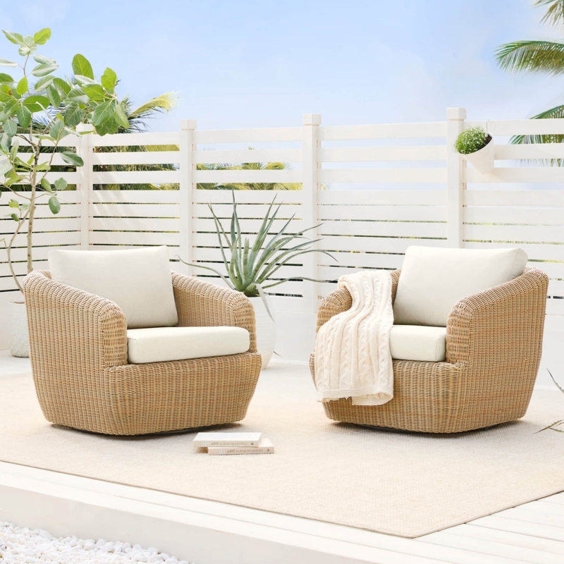 Patio Conversation Set: Organic Sand Brown Wicker Barrel Silhouette