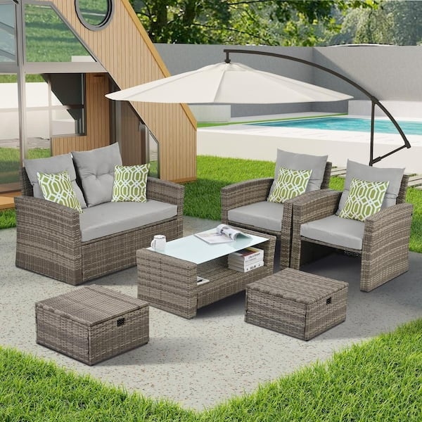 Patio Conversation Set Outdoor Modular Conversation Seating Gray Wicker