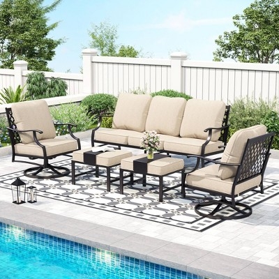 Patio Conversation Set Rocking Base Oversized Cushions Black Frame