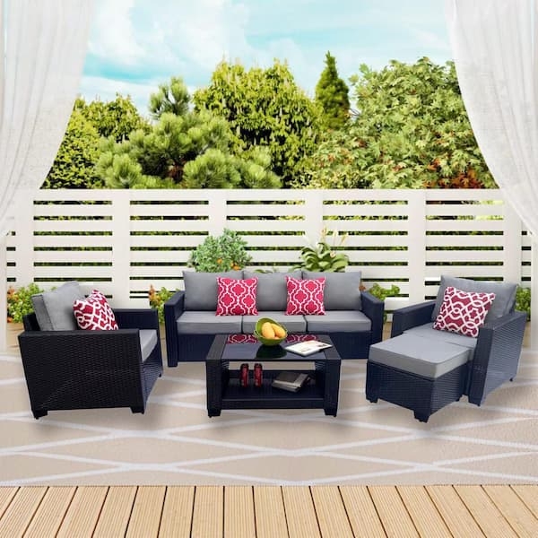 Patio Conversation Set Seven Piece Modular Dark Wicker Patio Layout Idea