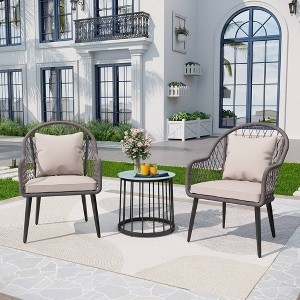 Patio Conversation Set, Slat Back Silhouette Steel Slat Top Table Small