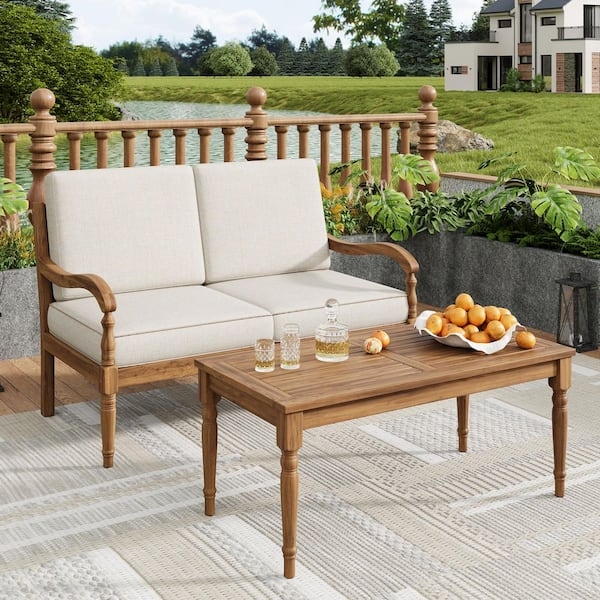 Patio Conversation Set, Slatted Wood Design, Small Space Outdoor Set