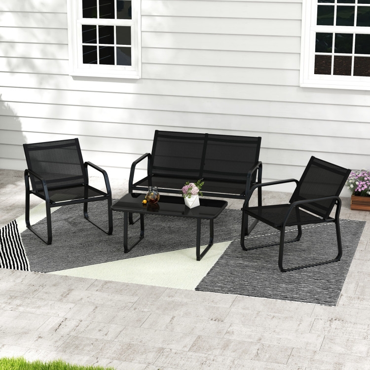 Patio Conversation Set: Sleek Profile Black Metal with Mesh