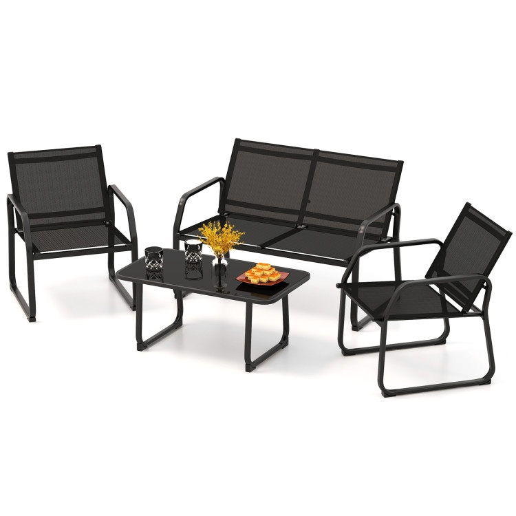 Patio Conversation Set: Slim Black Frame, Breathable Mesh Seating