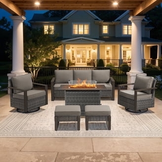 Patio Conversation Set Swivel Glider Chairs and Fire Pit Table.