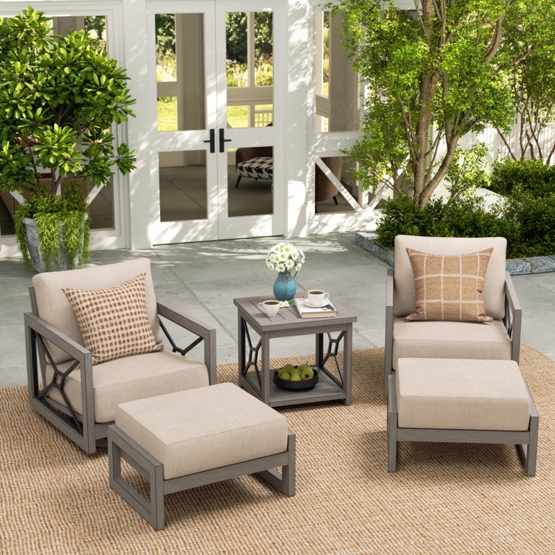 Patio Conversation Set Swivel Lounge Chairs Slatted Aluminum Charcoal
