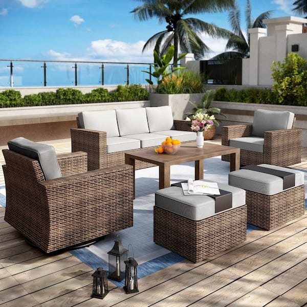 Patio Conversation Set Swivel Rocker Wicker with Ottomans