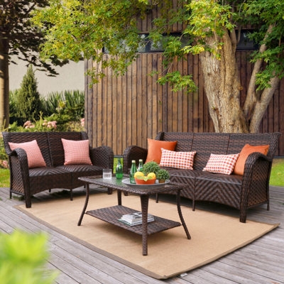 Patio Conversation Set Tapered Legs Variegated Wicker Modern Lounge