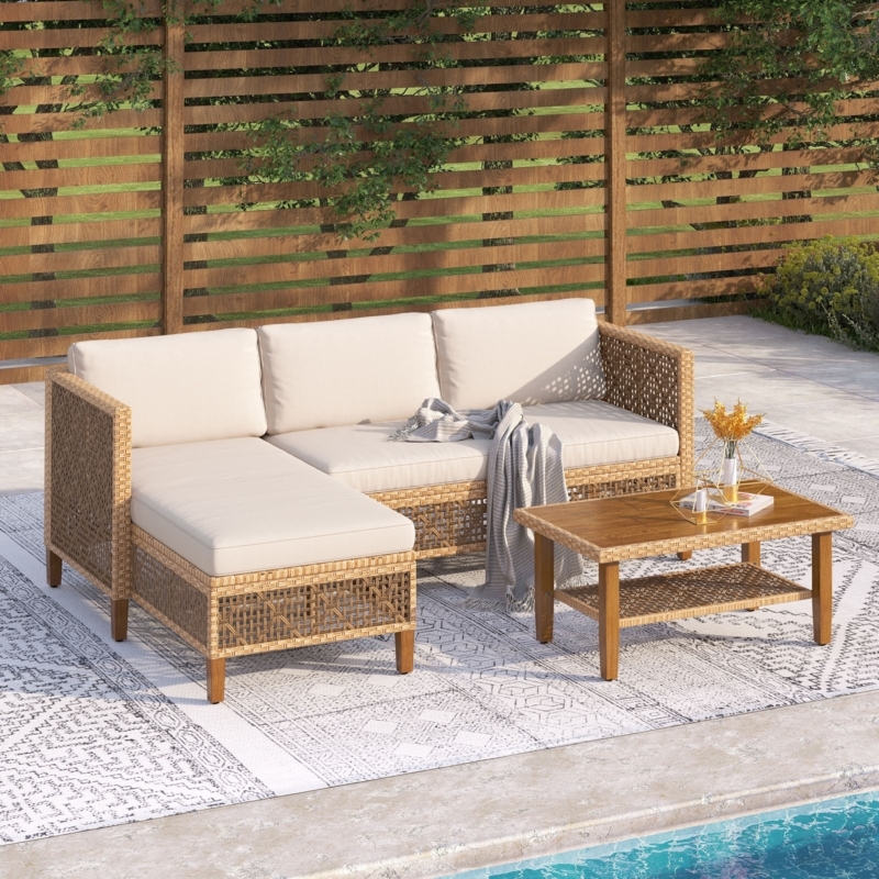 Patio Conversation Set Tapered Metal Legs Honey Wicker Finish