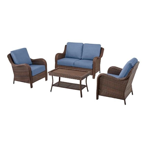 Patio Conversation Set: Transitional Wicker Look & High Contrast Cushions