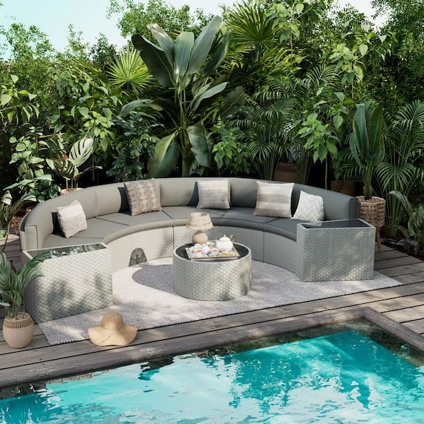 Patio Conversation Set Wicker with Thick Charcoal Cushions