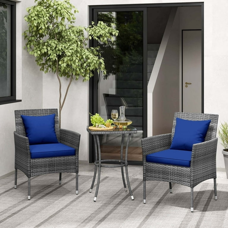 Patio Conversation Set with Circular Glass Table for Small Balcony