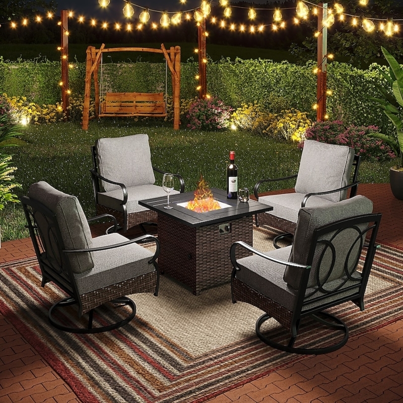 Patio Conversation Set with Matching Ottomans, Dark Wicker