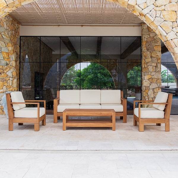 Patio Conversation Set with Natural Wood Finish & Slatted Tabletop