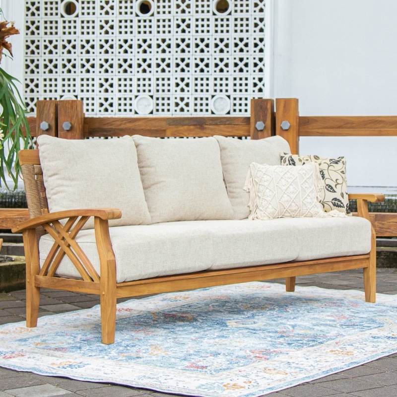Patio Conversation Set with Slatted Back Detail & Natural Wood Finish