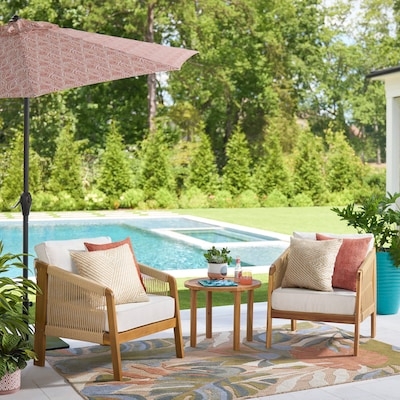 Patio Conversation Set with Wood Toned Frames and Slatted Backrest