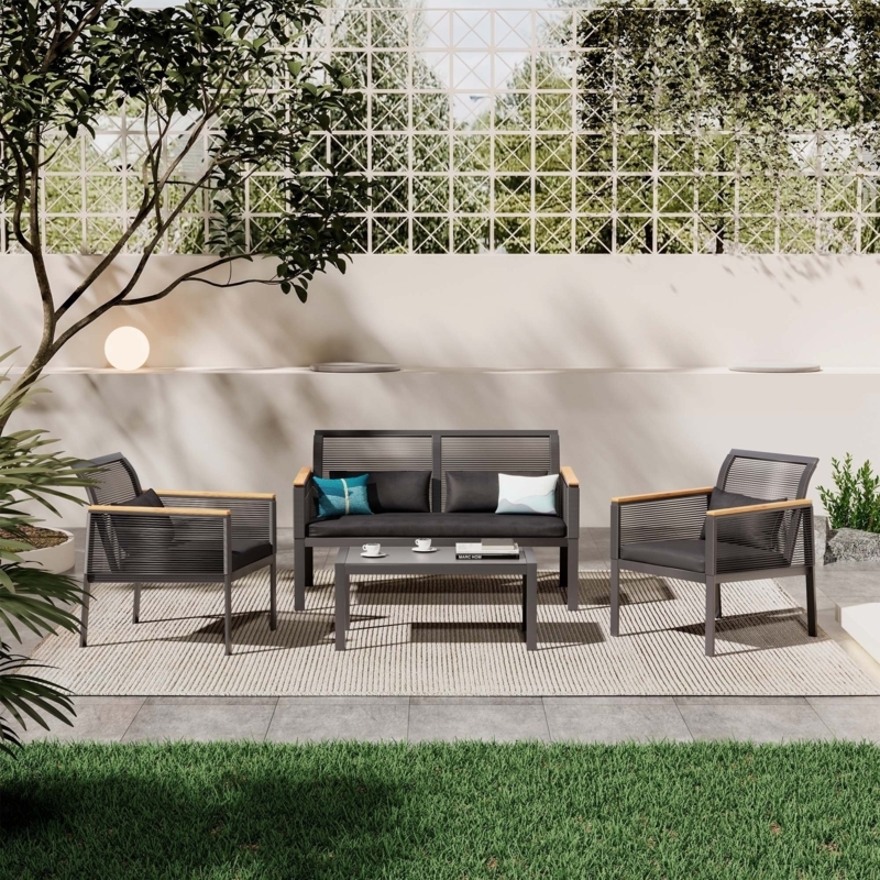 Patio Conversation Set with Woven Cord Backs & Splayed Legs