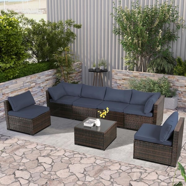Patio Conversation Set with Woven Texture and Contrasting Cushions