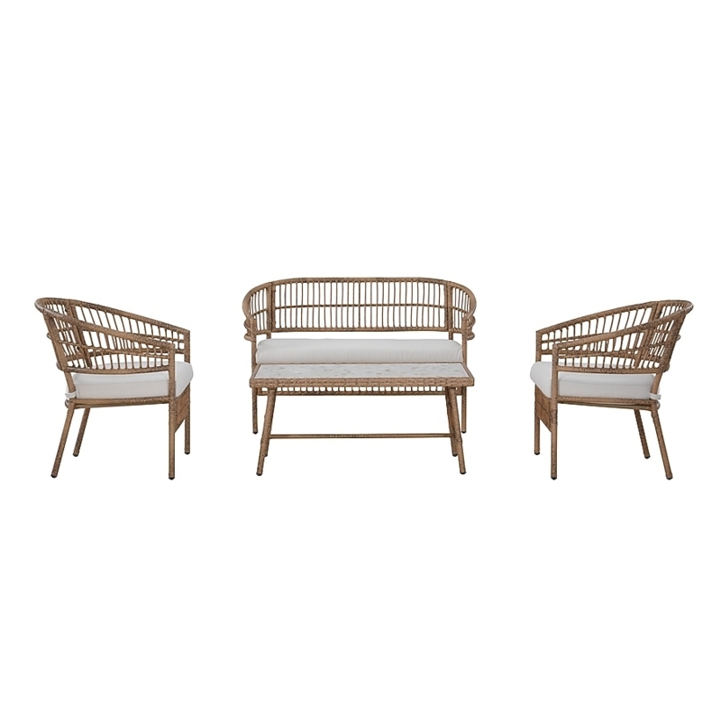 Patio Conversation Set with Woven Wicker Texture & Glass Top Table