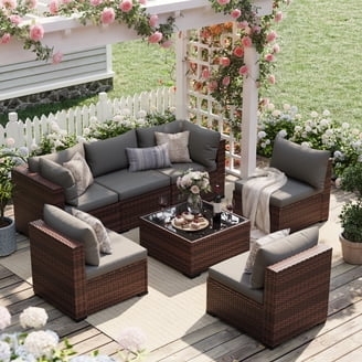 Patio Conversation Set Woven Cord Backs, Round Tables Light Gray Modern
