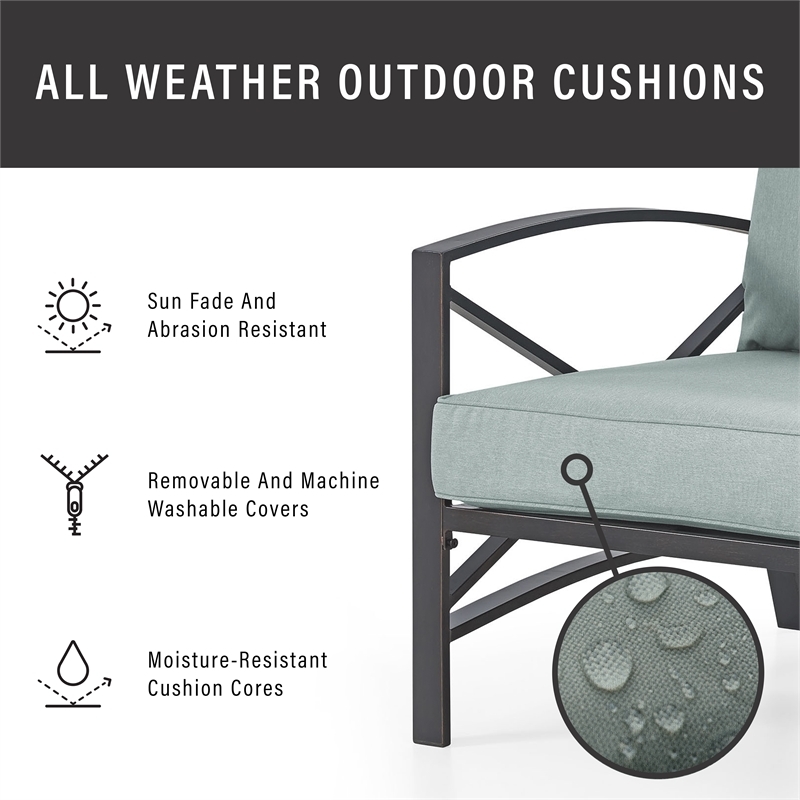 Patio Conversation Set X-Frame Sides, Mist Green Fabric, Bronze Finish