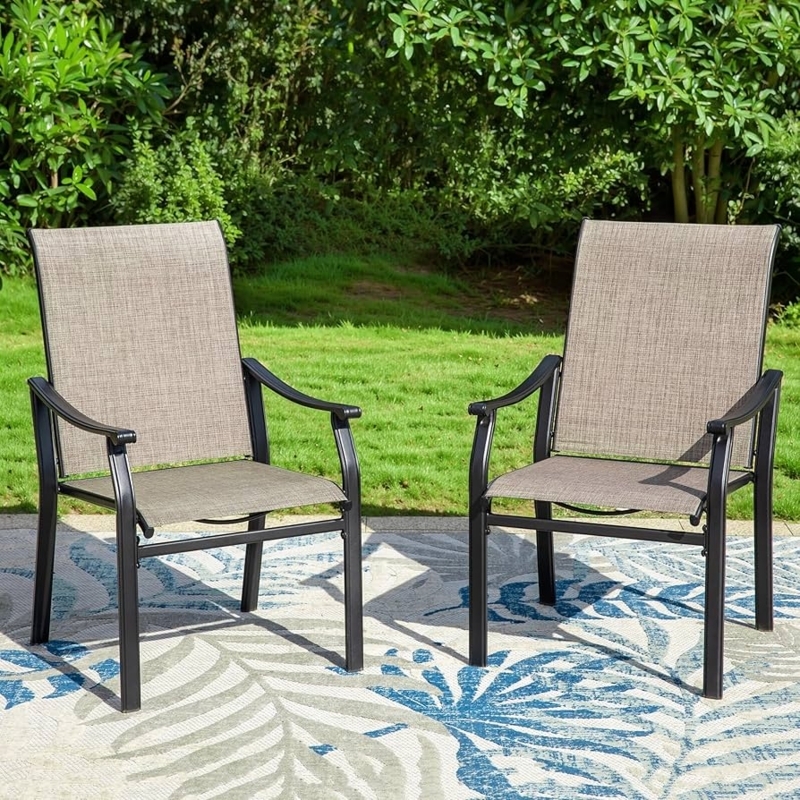 Patio Dining Chair Grey Mesh Sling Seat Metal Frame Poolside Set