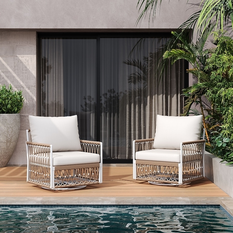 Patio Dining Chair: Woven Frame Wrap with Splayed Black Legs