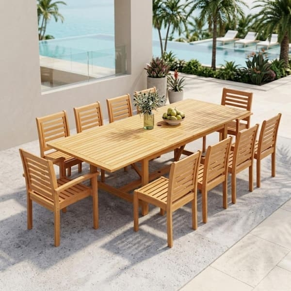 Patio Dining Set, 11-Piece Extendable Table for Large Layouts