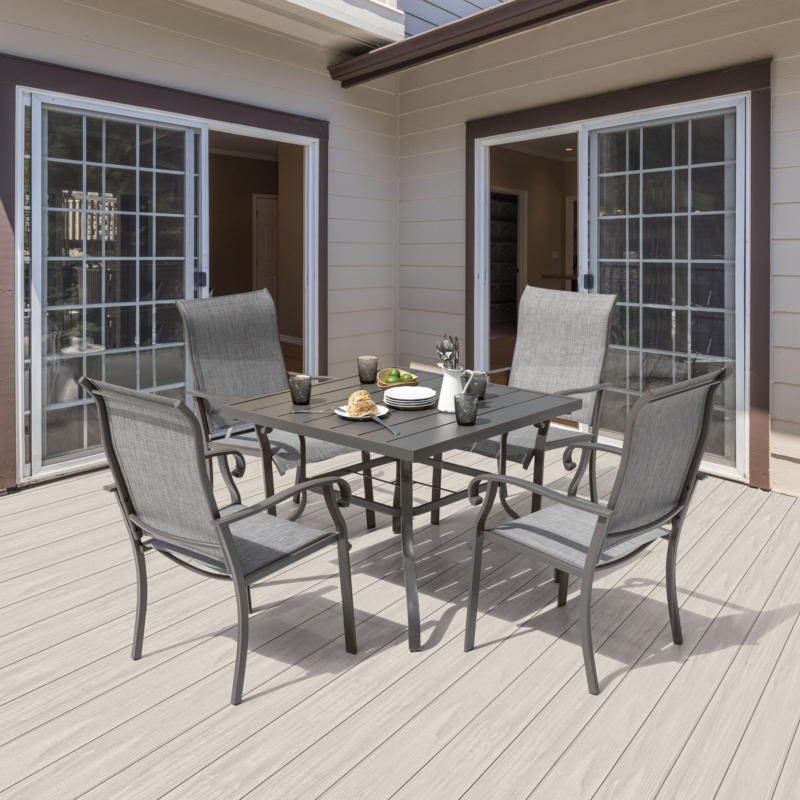 Patio Dining Set: 5-Piece Minimalist Square Table with Textilene Fabric