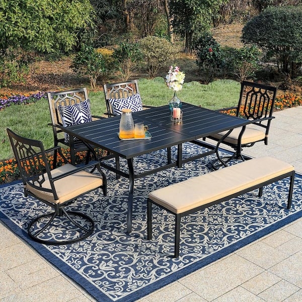 Patio Dining Set: 6-Piece Metal with Mixed Bench Seating