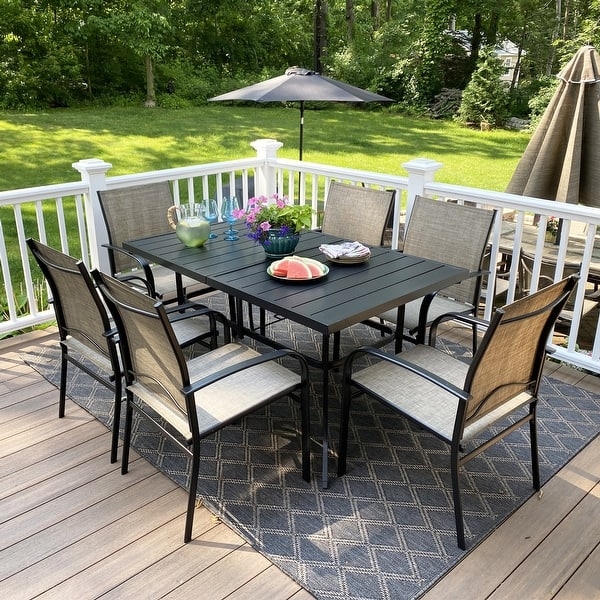 Patio Dining Set 7-Piece Black Metal with Textilene Sling Chairs