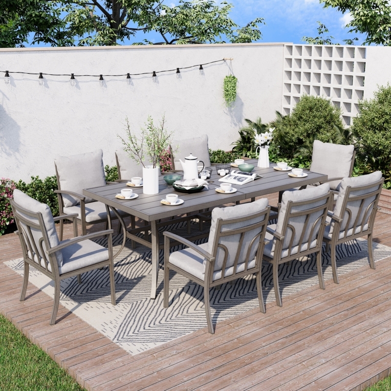 Patio Dining Set: 9-Piece Charcoal Aluminum Frame with Slatted Top