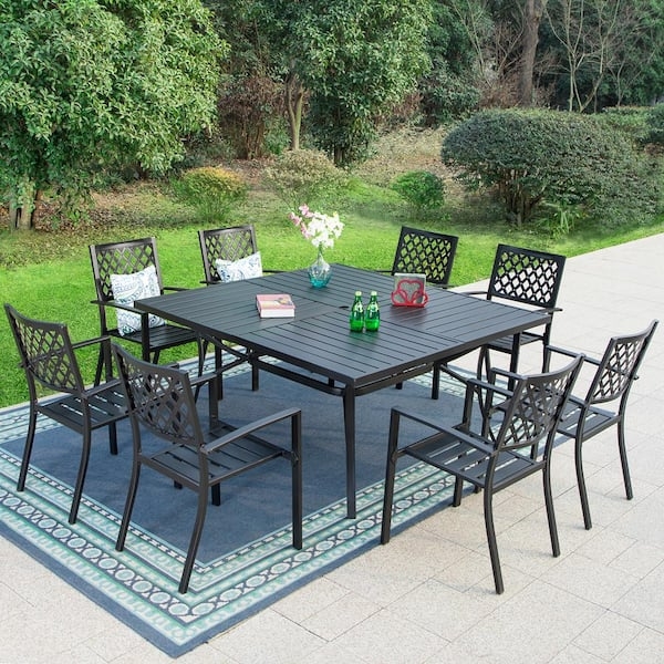 Patio Dining Set, 9-Piece Set, Square Dining Layout & Stackable Design