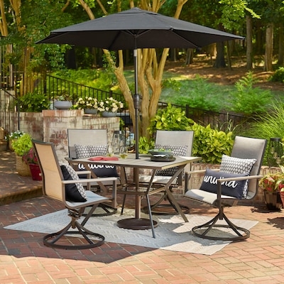 Patio Dining Set Armless Chairs Woven Texture Wood Look Table 7 Piece