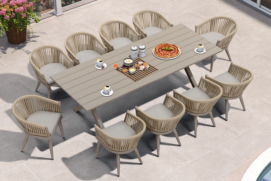 Patio Dining Set Charcoal Wicker Chairs Wood Slat Top Table