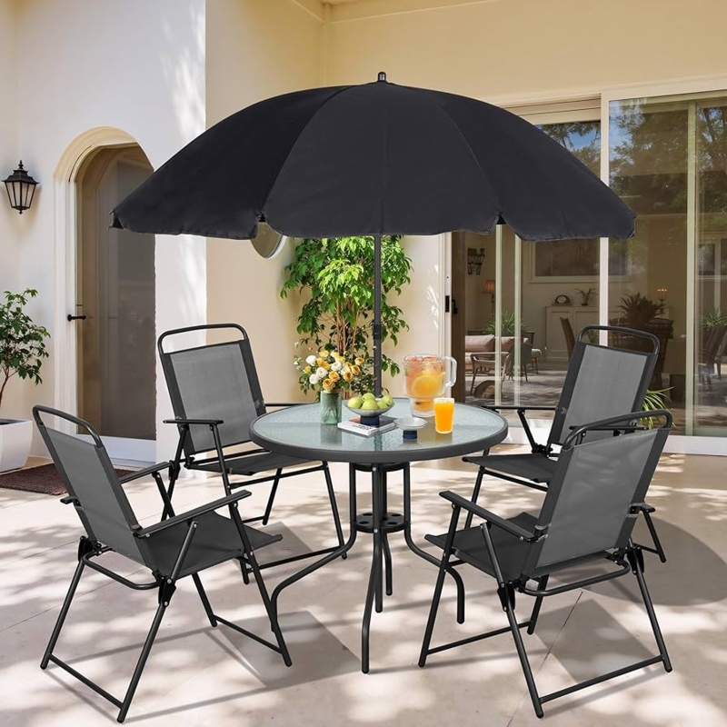 Patio Dining Set: Compact Folding Mesh Chairs with Umbrella