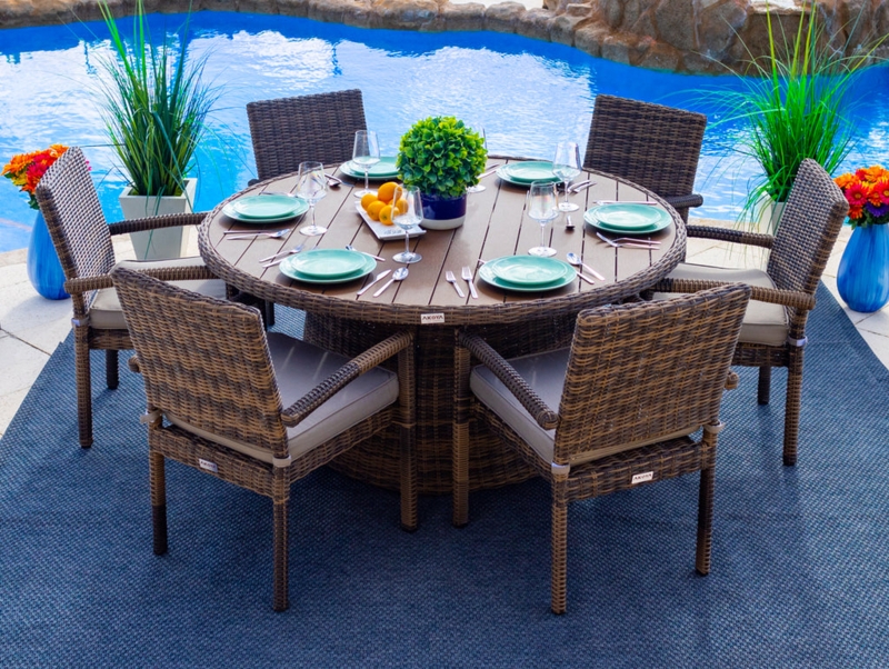 Patio Dining Set Espresso Woven Round Pedestal Table Traditional Garden