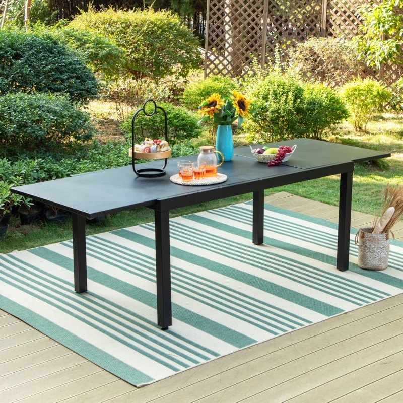 Patio Dining Set Expandable Black Metal with Slat-Back Chairs