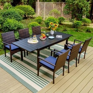 Patio Dining Set Expandable Wood Look Table Pe Rattan Chairs
