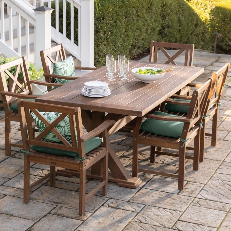 Patio Dining Set in Honey Wood Tone, Six-Person Outdoor Layout