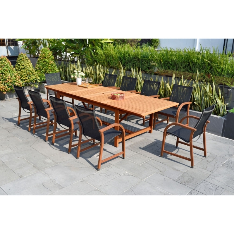 Patio Dining Set, Large 11-Piece Layout with Black Sling Contrast