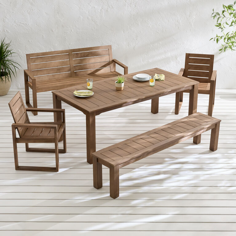 Patio Dining Set, Longitudinal Slatted Tabletop in Uniform Honey Finish