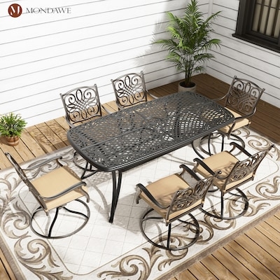 Patio Dining Set Mixed Material Frame Wood Toned Slats Dark Grey