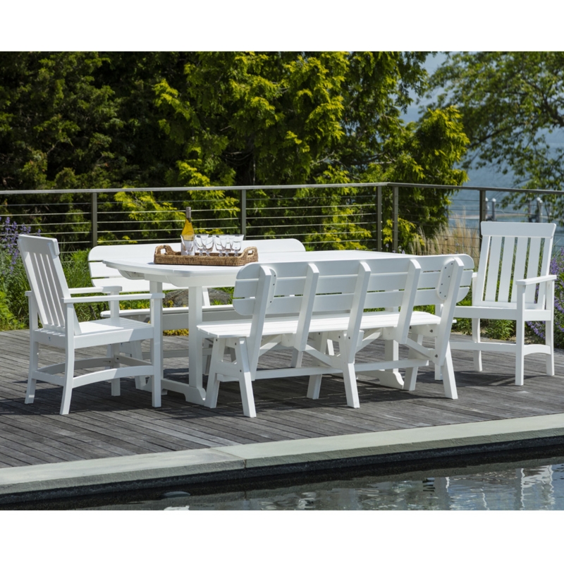 Patio Dining Set Mixed Seating Bench and Armchairs, White Finish