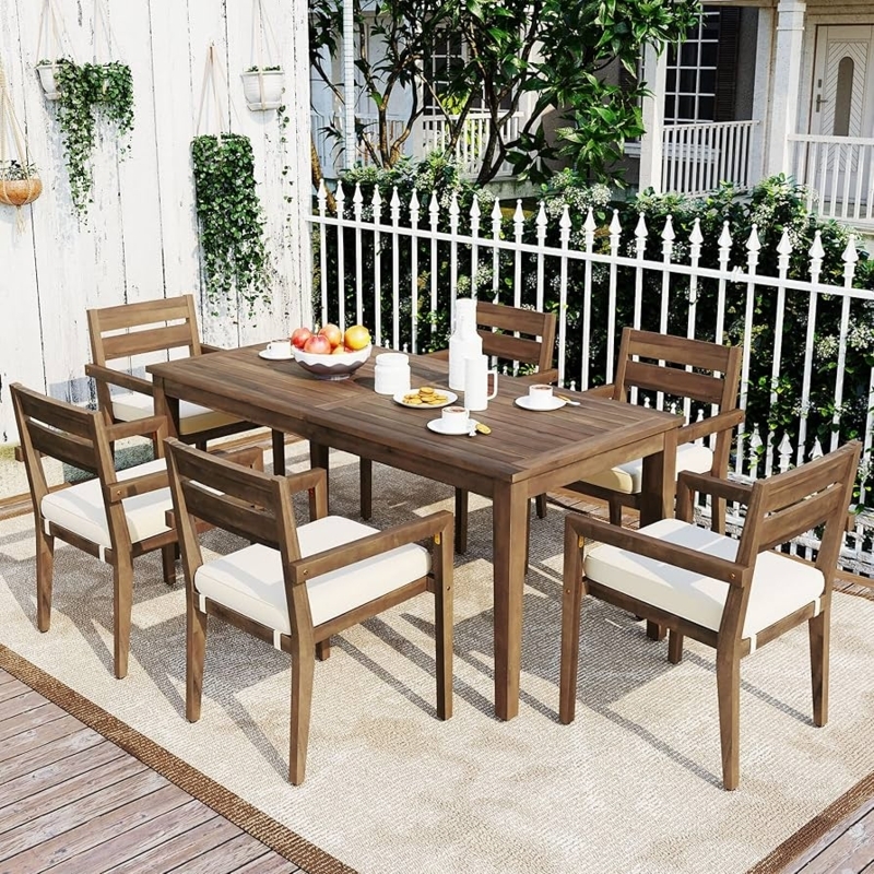 Patio Dining Set, Modern Wood Patio Dining Set, Slatted Design, Gray