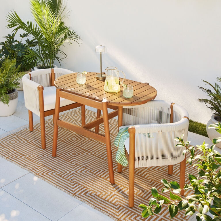 Patio Dining Set, Nesting Design, Wood & Rope, Modern Coastal