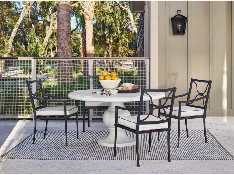 Patio Dining Set Round Pedestal Table with Woven Armless Chairs