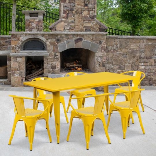 Patio Dining Set Six Chair Capacity Rectangular Table Metal